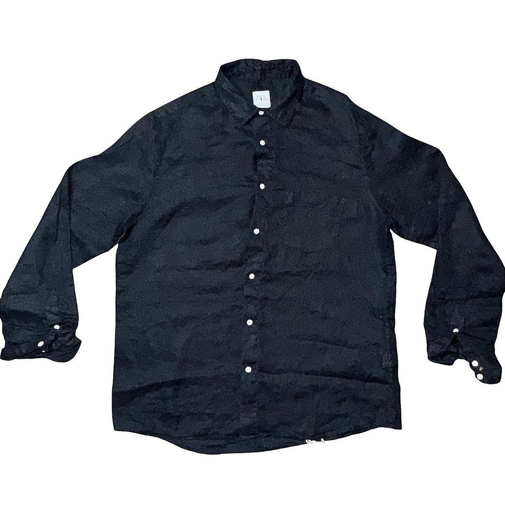 Zara Black 100% Linen Long Sleeve Button Down Shirt Women Size Medium 7545/230